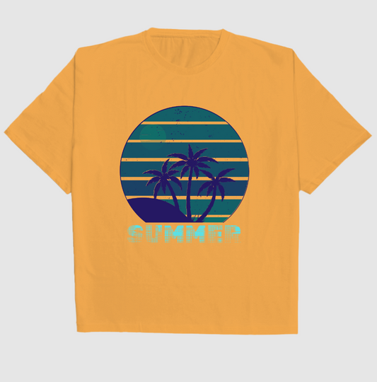 Men's Golden Summer Vibe Oversized T-Shirt | Tropical Beach Graphic Tee